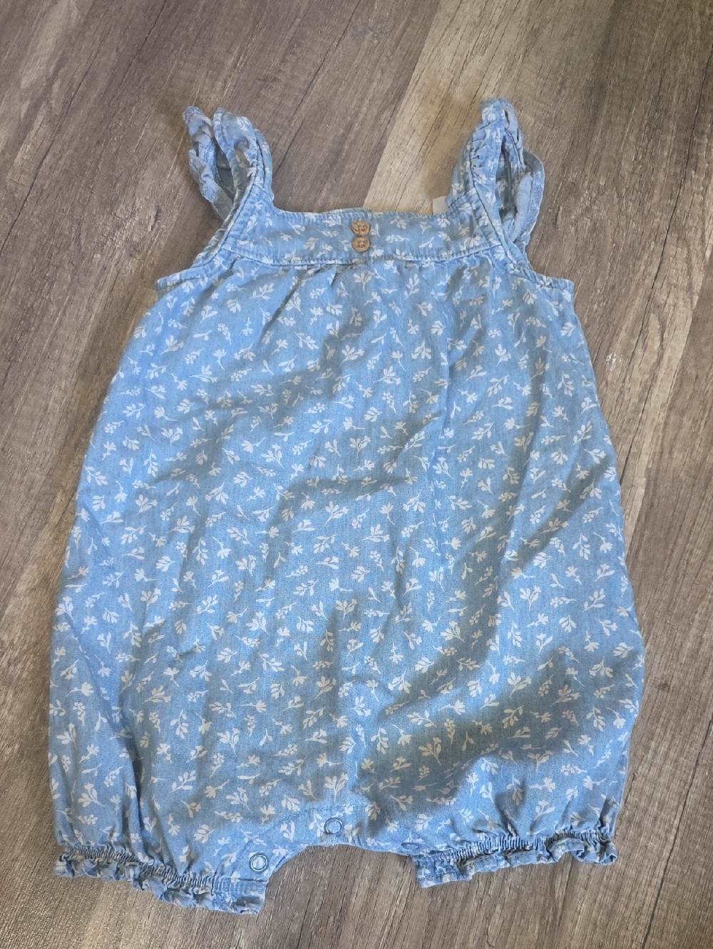 Carter's Light Blue Floral Ruffle Strap Romper